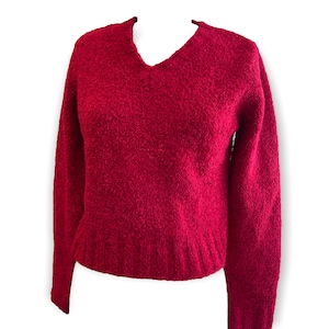 Vintage 90s Y2K EXPRESS TRICOT Bright Red Long Sleeve Sweater Fuzzy Mohair MEDIUM