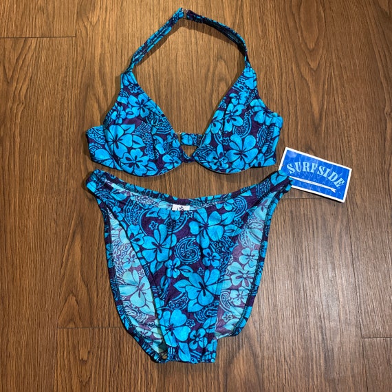 90s Vintage Surfside Navy Blue Iridescent Tropical