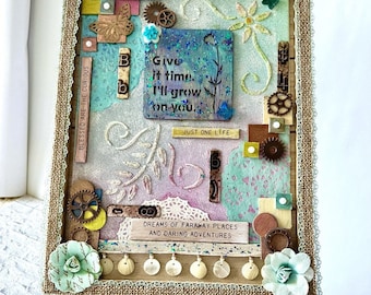 Prachtige mixed-media kunst voor kinderkamer, kunst voor kleine ruimtes, magische kunst op houten frame, limited edition, betekenisvolle citaten over kunst