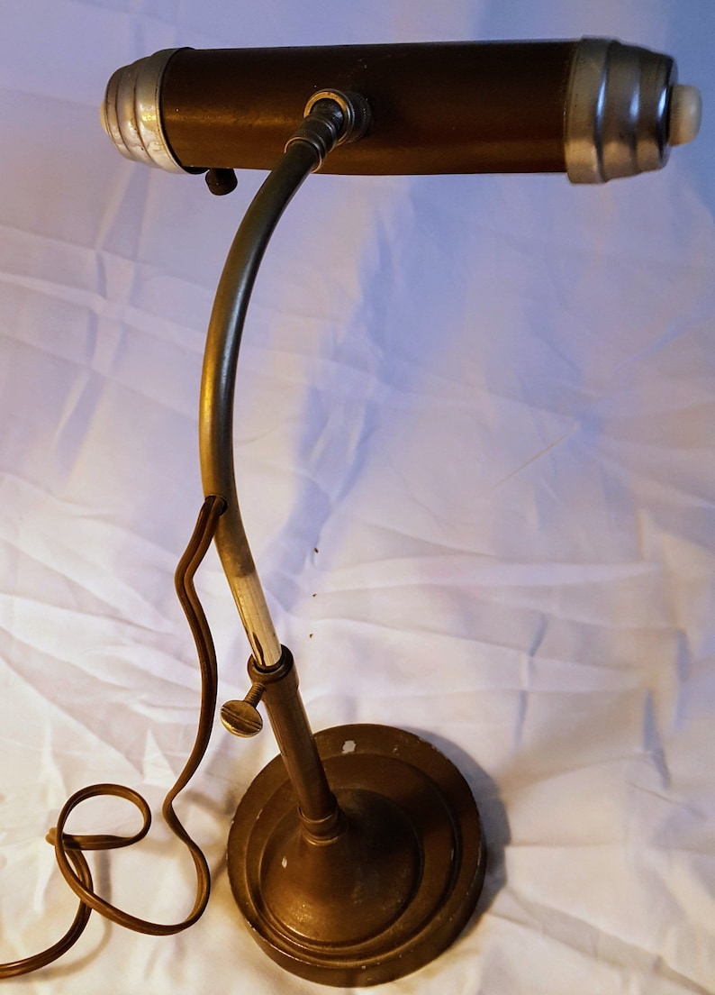 Electrial Banker Industrial student desk lamp brown brass adjustsble heights swivel all directions VTG piano light
