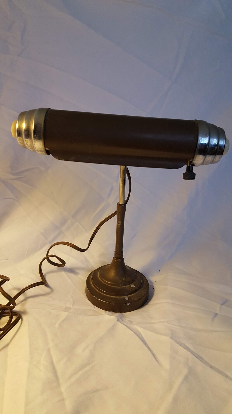 Electrial Banker Industrial student desk lamp brown brass adjustsble heights swivel all directions VTG piano light
