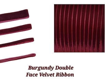 Double Face Luxury Burgundy Velvet Ribbon 3mm 5mm 7mm 10mm 13mm 16mm 20mm 25mm 38mm widths