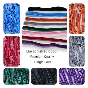 Elastic Velvet Ribbon Premium Quality - 7mm and 10mm Widths - 28 Beautiful Colours - 2 Metre, 3 Metres, 5 Metres Cut Lengths