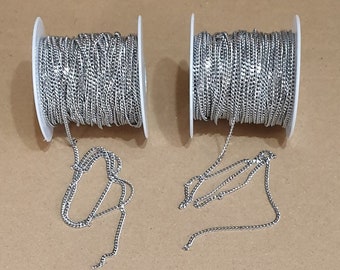 Stainless Steel 304 Cable Link 3mm x 2mm x 0.6mm Chain With Free Lobster And Jump Ring