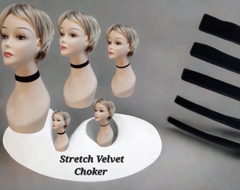 Black Elastic Velvet Choker Stretch Necklaces Various Widths Stainless Steel Findings