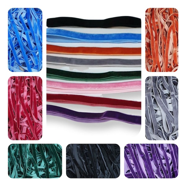 Elastic Velvet Ribbon By The Metre Premium Quality - 7mm And 10mm Widths - 28 Beautiful Colours