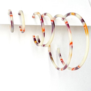 Boho Skinny Resin Hoop Earrings | Vintage Italian Cellulose Acetate | 3 sizes |Handmade in the USA| Acrylic  Statement Hoop | Lucite Hoop