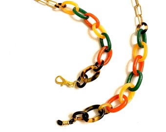 Tortoise Shell and Faux Bakelite Glasses Chain Handmade from Italian Cellulose Acetate Tortoise Eyeglass Holder