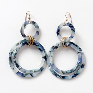 Handmade Abalone Shell Circle Drop Earrings: Italian Cellulose Acetate Statement Jewelry