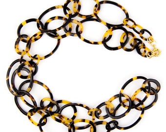 38" Graduating Links Tortoise Shell Italian Cellulose Acetate Chain Necklace |Handmade in the USA|