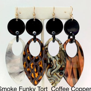 Long Geometric Tortoise Shell Statement Earring Available in 5 Vintage Italian Cellulose Acetate Patterns Handmade in the USA image 2