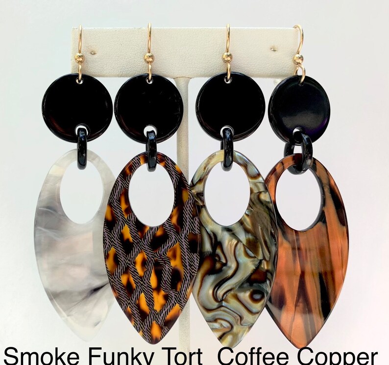 Long Geometric Tortoise Shell Statement Earring Available in 5 Vintage Italian Cellulose Acetate Patterns Handmade in the USA image 2