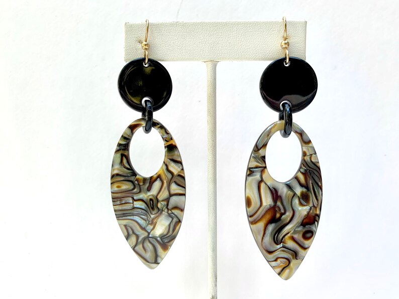 Long Geometric Tortoise Shell Statement Earring Available in 5 Vintage Italian Cellulose Acetate Patterns Handmade in the USA image 5