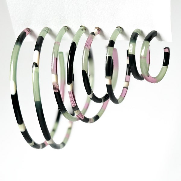Skinny Resin Hoop Earrings Handmade from Vintage Italian Cellulose Acetate Available in Four Sizes | Lucite Hoops |
