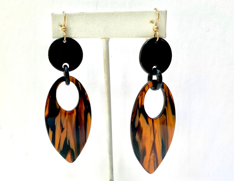 Long Geometric Tortoise Shell Statement Earring Available in 5 Vintage Italian Cellulose Acetate Patterns Handmade in the USA image 7