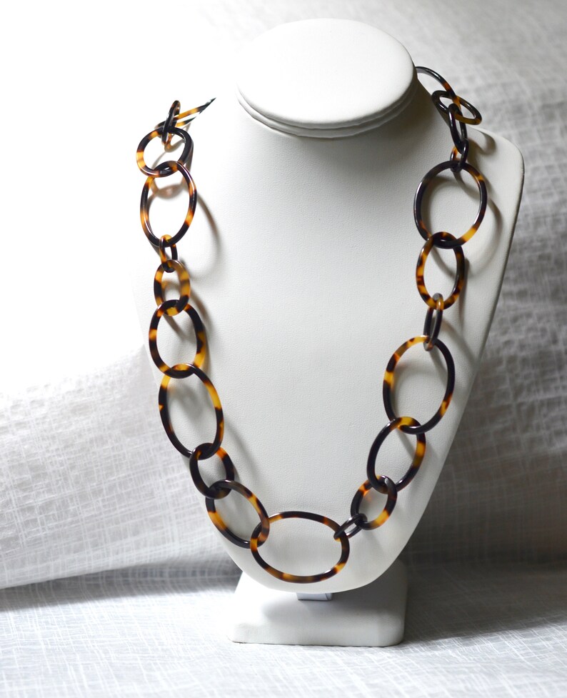 38 Graduating Links Tortoise Shell Italian Cellulose Acetate Chain Necklace Handmade in the USA image 4