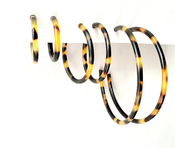 Tortoise Shell Hoop Earrings: Italian Cellulose Acetate, Resin Hoops Handmade in USA