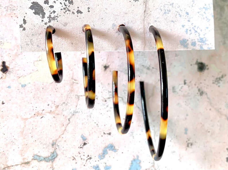 Tortoise Shell Hoop Earrings: Italian Cellulose Acetate, Resin Hoops Handmade in USA image 8