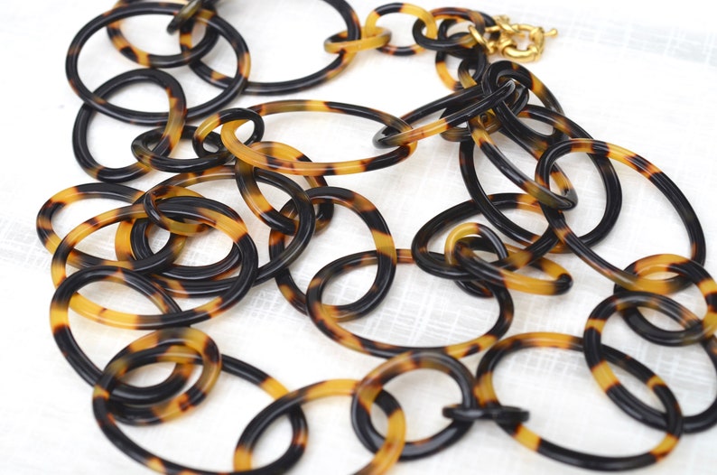 38 Graduating Links Tortoise Shell Italian Cellulose Acetate Chain Necklace Handmade in the USA image 2