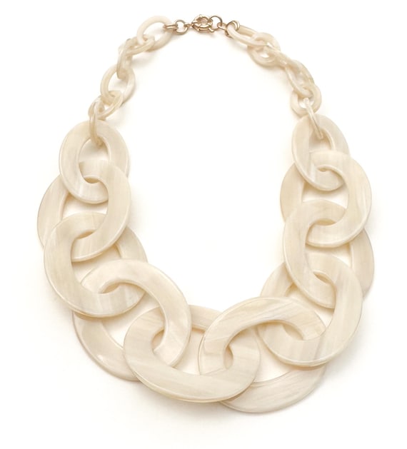 Chunky Ivory Horn Chain Necklace Handmade From Italian Cellulose