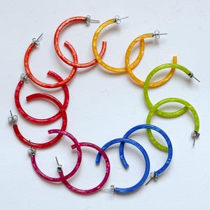 1.5“ Color Pop Hoop Earrings Handmade From Vintage Italian Cellulose Acetate |Skinny Hoop Acrylic Hoop Earrings | Lucite Hoops |Resin Hoops