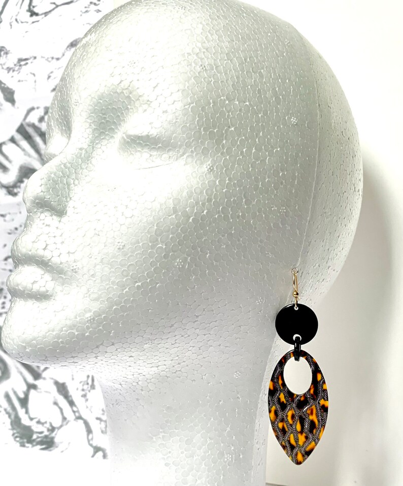 Long Geometric Tortoise Shell Statement Earring Available in 5 Vintage Italian Cellulose Acetate Patterns Handmade in the USA image 9