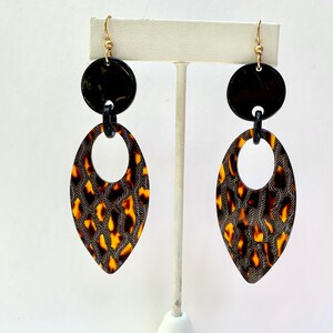 Long Geometric Tortoise Shell Statement Earring Available in 5 Vintage Italian Cellulose Acetate Patterns Handmade in the USA image 6