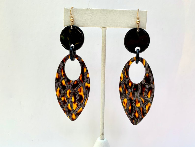 Long Geometric Tortoise Shell Statement Earring Available in 5 Vintage Italian Cellulose Acetate Patterns Handmade in the USA image 6