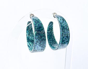 Metallic turquoise mozaïek taps toelopende oorring | Vintage Italiaans acetaat, lichtgewicht statement sieraden