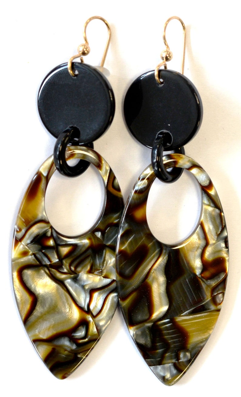 Long Geometric Tortoise Shell Statement Earring Available in 5 Vintage Italian Cellulose Acetate Patterns Handmade in the USA image 8