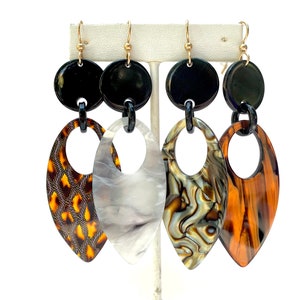 Long Geometric Tortoise Shell Statement Earring Available in 5 Vintage Italian Cellulose Acetate Patterns Handmade in the USA image 1