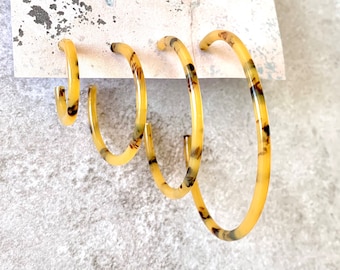 Caramel Tortoise Shell Skinny Hoop Earrings Available in 4 Sizes |Handmade in the USA| Tortoise Lucite Hoop