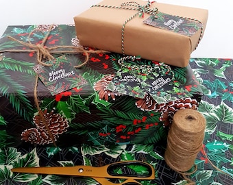 Christmas Foliage Gift Wrap- Wrapping Paper- 48 x66 cm sheet