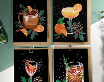 Festive Cocktails Christmas Card Pack- Pack of 8