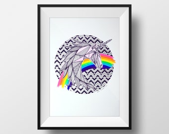 Unicorn Rainbow hand finished  Giclee Fine Art Print- A5|A4|A3 Unframed