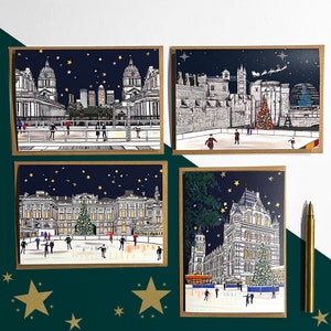 Tarjetas de Navidad de la pista de hielo de los lugares emblemáticos de Londres - Tarjetas navideñas de la escena de Londres