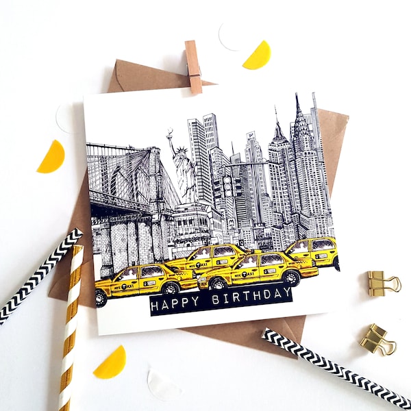 New York Skyline Birthday Card-Blank Inside