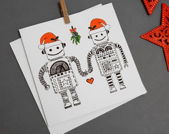 Robot Love Christmas Card- Quirky, Handmade card for Boyfriend/Husband/Girlfriend/Wife