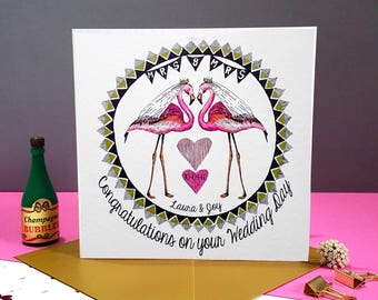 Personalised Lesbian Flamingo Wedding Card- Mrs & Mrs Wedding Card- Same Sex Marriage Card- Civil Ceremony Card