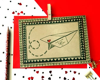 Paper Plane Love Note Valentines//Anniversaire//Just Because Card