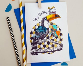 Toucan Handmade Birthday Card- Happy Birthday//Friend//Brother//Dad//Mum//Sister//Personalised