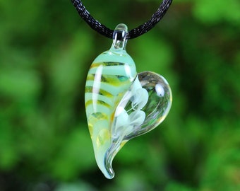 Lampwork Mushroom Heart Pendant // Heart Necklace // Boro Pendant // Boro/Brosilicate Glass // Mint Green -1170