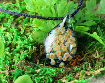 Mushroom Fungi Implosion Pendant // Lampwork Jewelry // Borosilicate/Boro Pendant // Blue, Prism, Orange, Yellow // Z1169