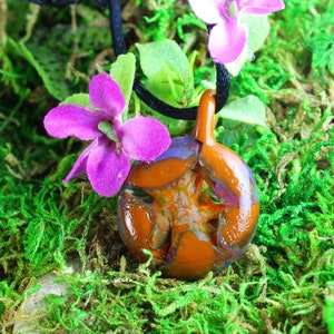 Lampwork Round Glass Jewelry // Borosilicate Glass // Boro Pendant // Glass Necklace // Round with Orange Cellular Design // Z173