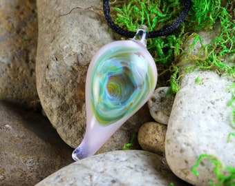 Infinity Lampwork Pendant // Boro/Borosilicate Glass Necklace // Iridescent Light Rainbow Flecks, Pink // Z1088