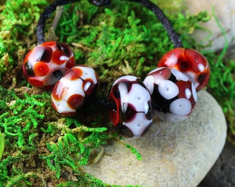 5 Loose Lampwork Rondelle Beads // Soft/Effetre Moretti Glass // Red, White, Black, Retro, Small to Large // Z811