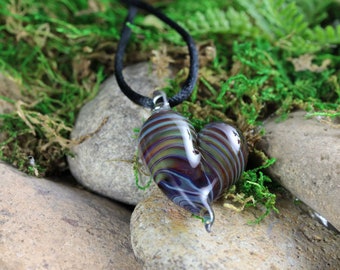 Lampwork Pendant // Heart Necklace // Boro Pendant // Boro/Brosilicate Glass // Striped, Purple, Cranberry Pink, Green // Z1025