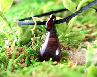 Lampwork Pendant Necklace // Borosilicate/Boro Glass // Dark Rainbow Spiral Tear Drop // Red, Pink Purple // Z178