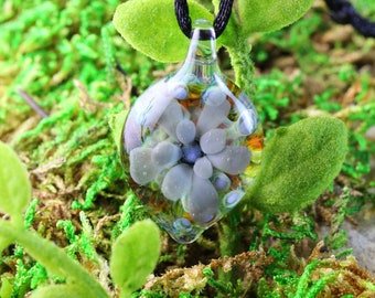 Flower Implosion Lampwork Pendant // Handmade Glass // Boro/Borosilicate Glass // Gray, Blue, Green, Soft 3-D // Z1152