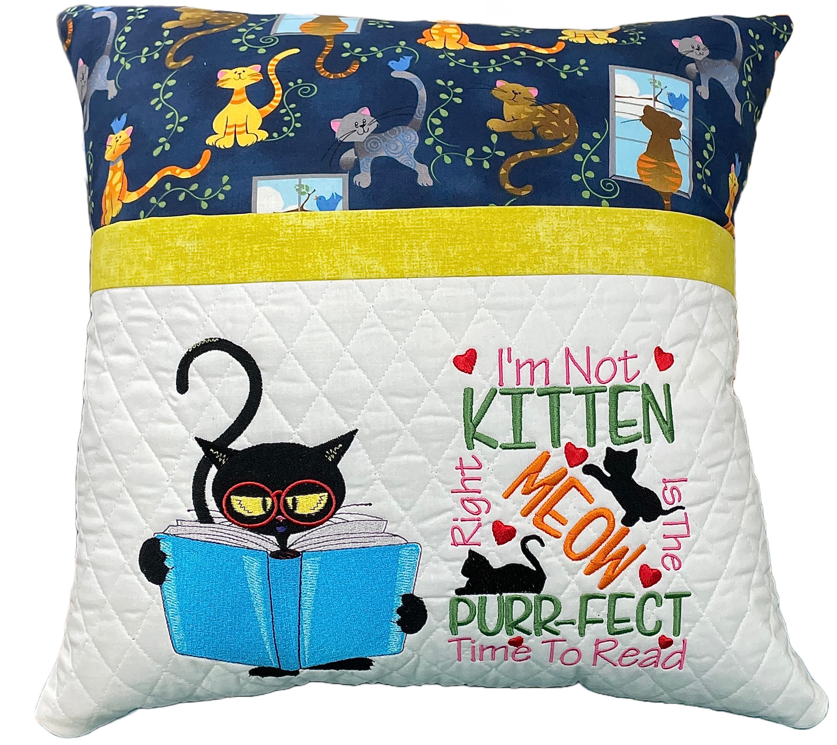 Pocket Book Pillow, Reading Pillow, Cats and Kids, Child's Room, Home